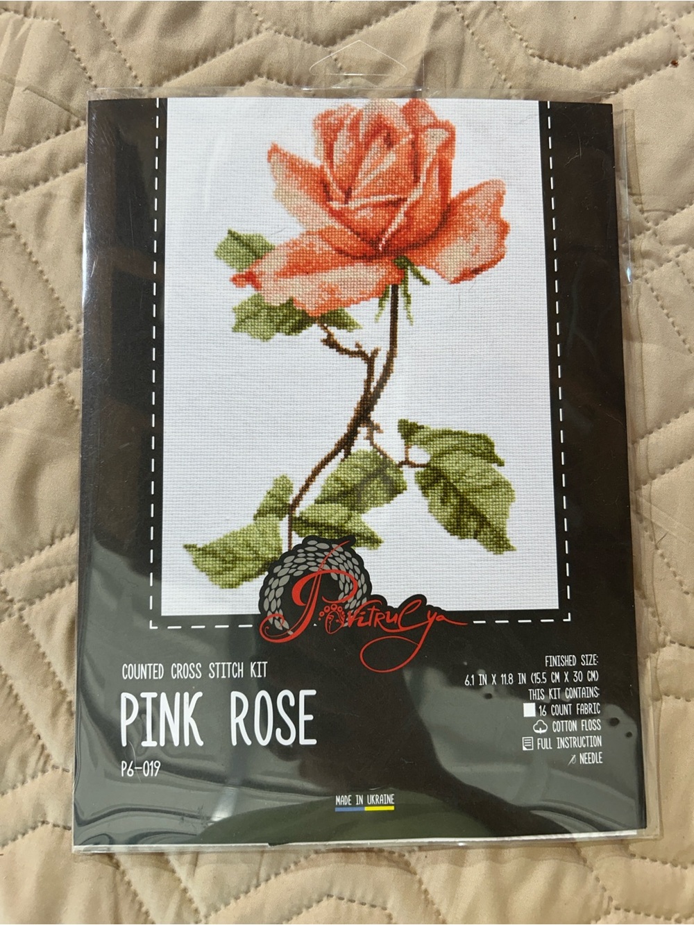 Pink Rose Orange-Peach Rose Wall Art Counted Cross Stitch Kit by Pink Rose